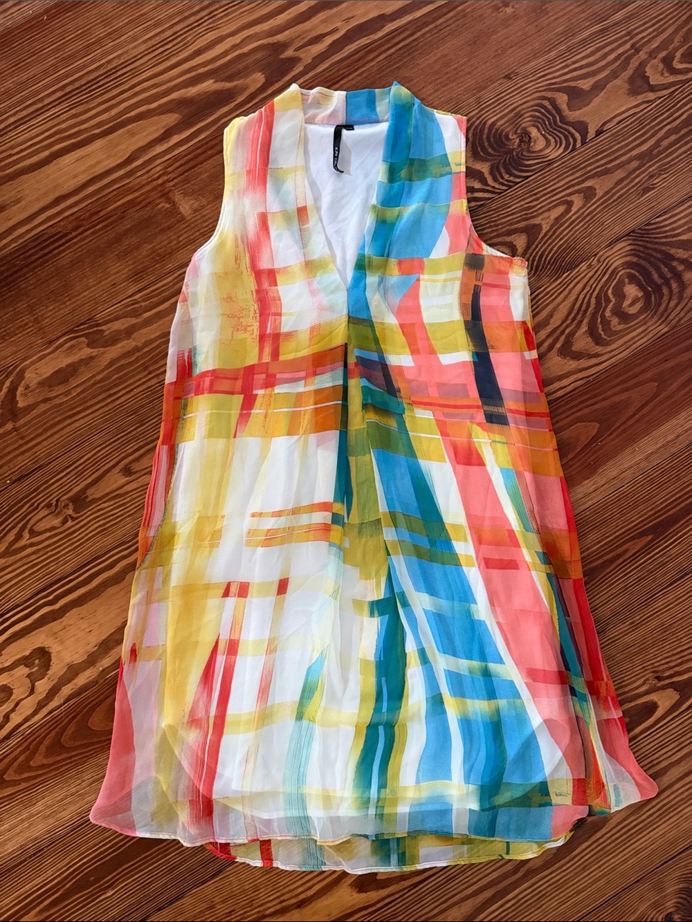 Celine Multicolor Plaid Chiffon Kids Dress - White, Yellow, Blue, Coral